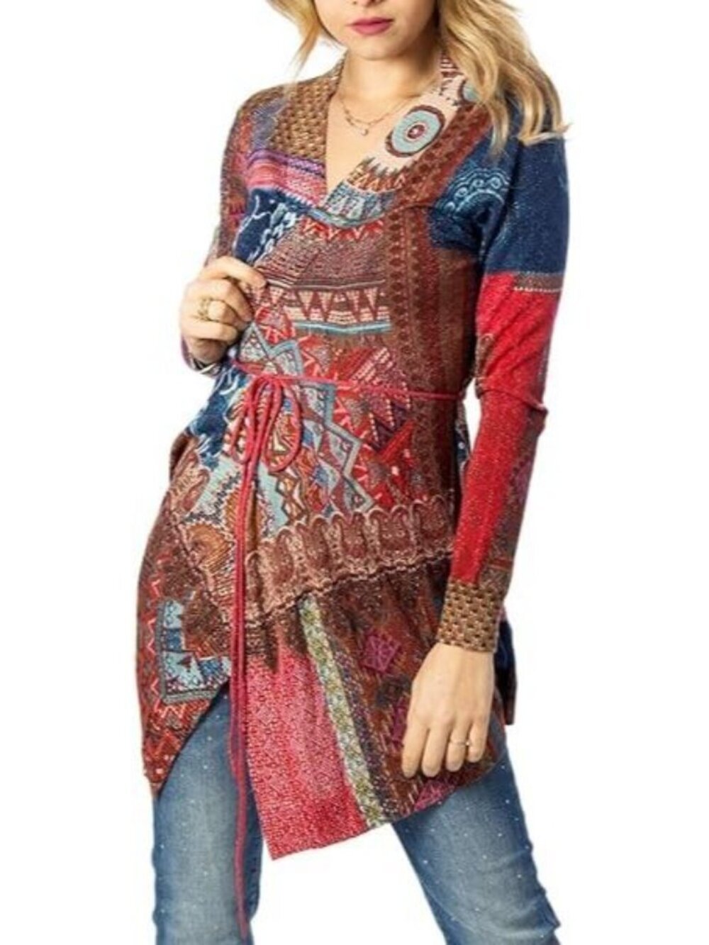 DESIGUAL‎ Women Patchwork Long Sleeve Open Front Sweater Sz S Multicolor 32-13